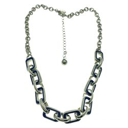 Lia Sophia CHAIN REACTION Woman Necklace, Silver Tone Chain with Alternating Enameled Links, Accented Princess Length Necklace, Retro Designer Jewelry