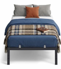 Twin Metal Bed Frame, 14 Inches Tall, 550 lb Weight Capacity Heavy-Duty Platform Bed, No Box Spring Needed, Under-Bed Storage, Mattress Retainers, Eas