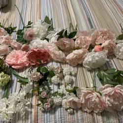 Bunch Of Fabric Flowers.  New, Just Used Once For Decoration. 