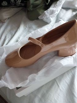 Nude Patent Mary Jane Block Heel Shoes