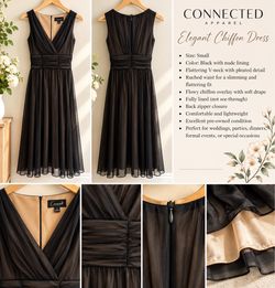 Elegant Connected Apparel Black Chiffon Dress – Size S