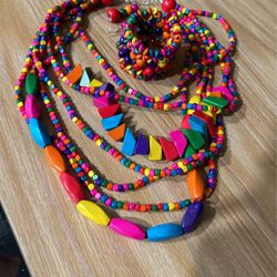 Multi strand wood beaded short 'WoW' necklace