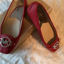 MK * New Michael Kors Fulton Moc Red Leather Shoes Size 8