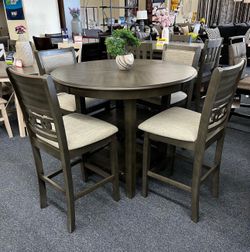 5 pc gray round table set
