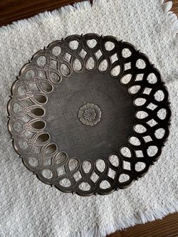 Decorative Metal Plate with Floral Lattice Border