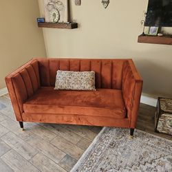 Orange Velvet Love Seat 
