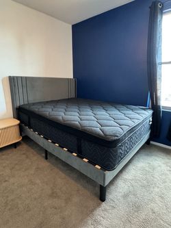 Gray Queen Velvet Bed Frame