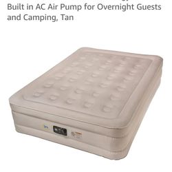 Serta Raised 18 Inch Queen Air Mattress with NeverFlat Fabric Technology and Built in AC Air Pump for Overnight Guests and Camping, Tan
