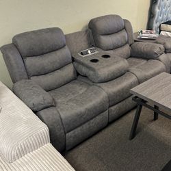 NEW GREY MICROFIBER RECLINING SOFA AND LOVESEAT WITH FREE DELIVERY 