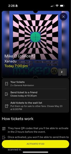 2 tickets to Mike D (Beastie Boys) at Xanadu 5/23/26
