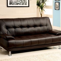 Brand New Dark Brown Leather Futon Sofa  Sleeper Converts Into Bed 
