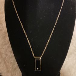 Gold Necklace With Onyx And Diamond Pendant,By Avon 