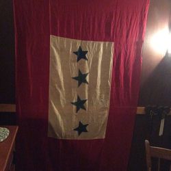 Antique  Blue Star Flag Americana.  41” +68”