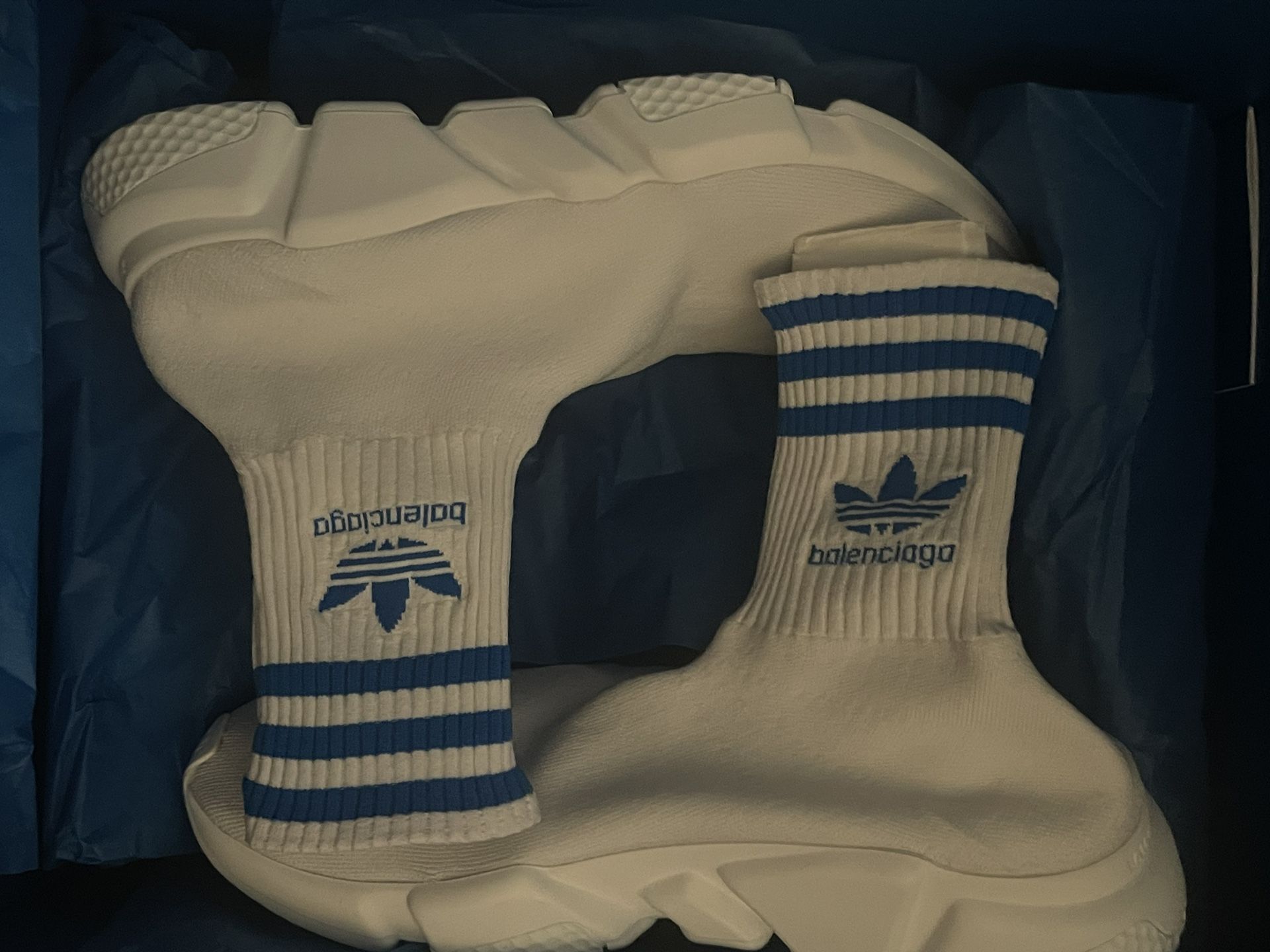 (BRAND NEW) Adidas x Balenciaga Speed Sock - White/Blue 