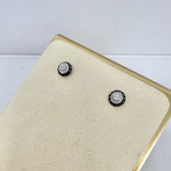 14k White Gold Black & White Diamond Stud Earrings 