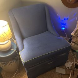 Blue Linen Chair With Line Green Trim 