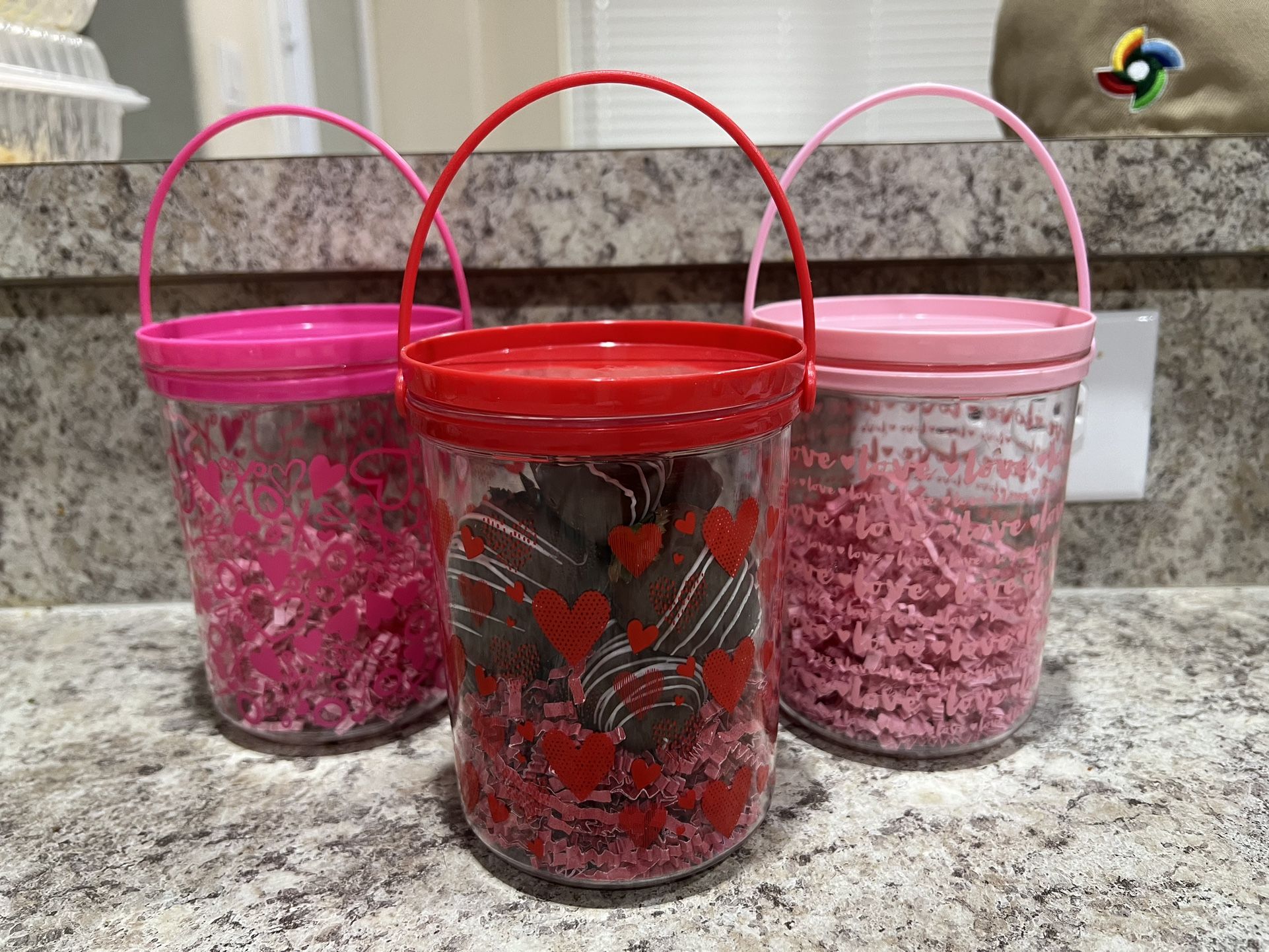 Valentines Chocolate Covered Strawberry Buckets