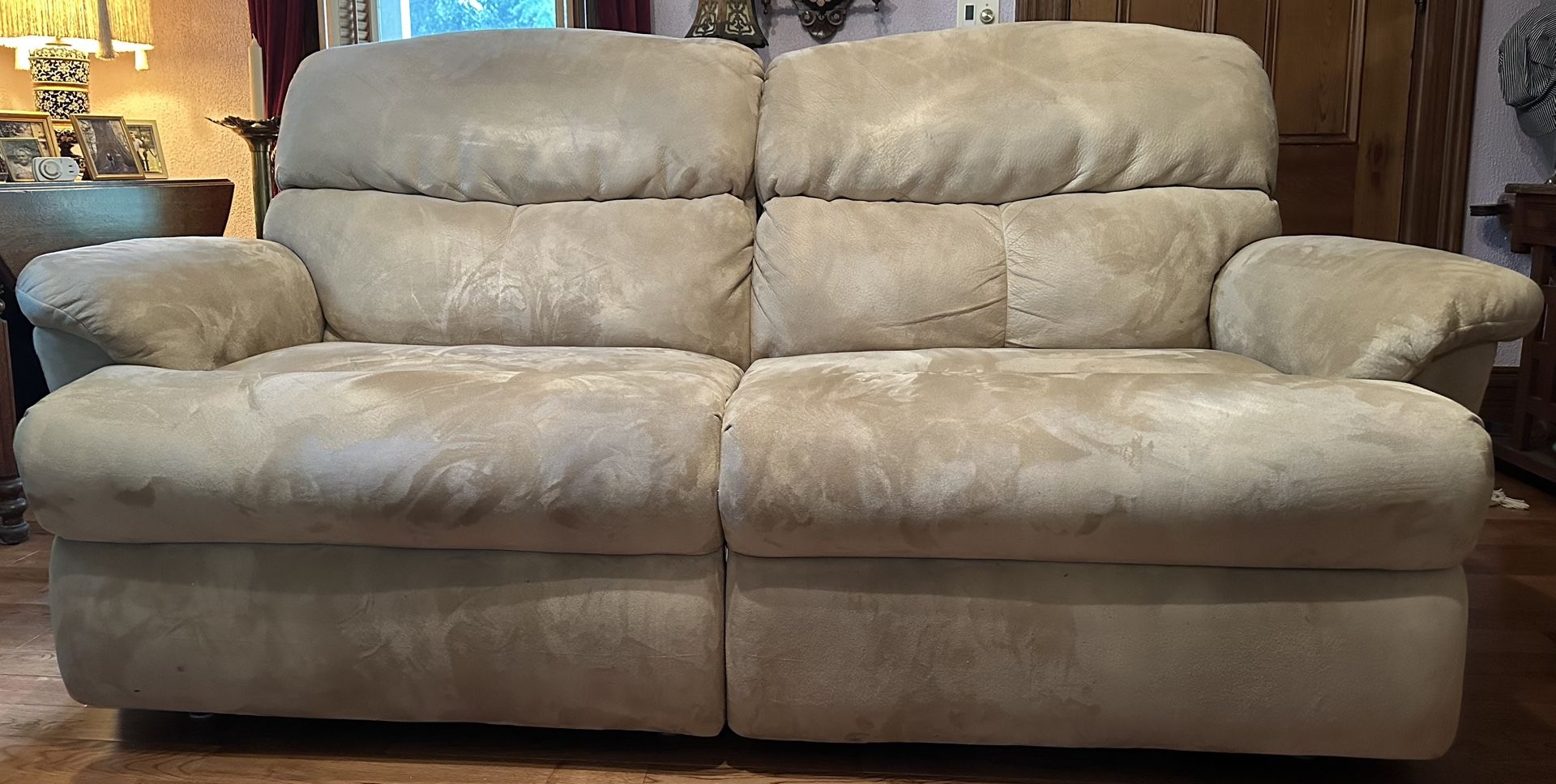 Reclining Sofa - Beige Microfiber Recliner