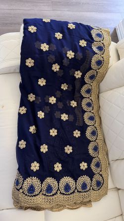 Party Wear Blue & Cream Stone-Work Sa
