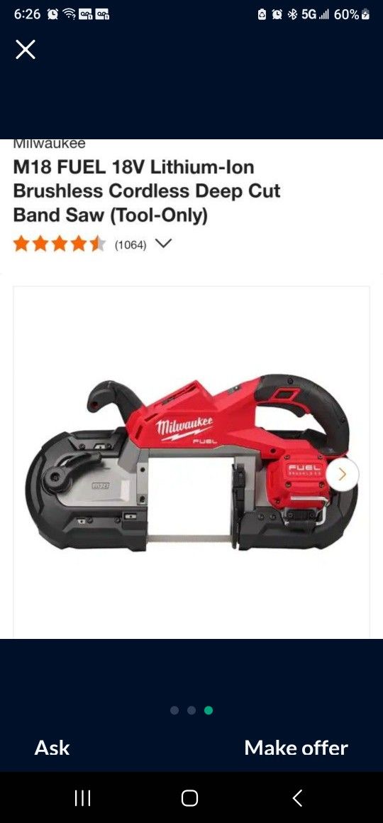 Mwaukee
M18 FUEL 18V Lithium-lon
Brushless Cordless Deep Cut
Band Saw (Tool-Only) new 2929-20
