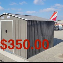 Sales $350.00!!!  (New in box) 8’ L x 10’ W x 6.’ H galvanized steel Metal Storage Shed Outdoor Garden Backyard 8’x10’ Storage.
