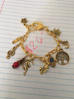 Handmade multi charms gold tone bracelet!!