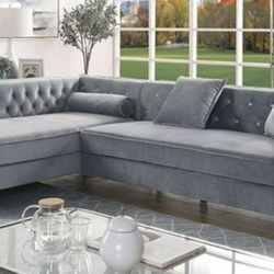 Brand New Grey Super Plush Sectional w Storage Chaise Lounge (Pillows Included)