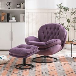 Purple  Velvet Papasan / Swivel Accent Chair w/ Ottoman [NEW IN BOX] **Retails For $600