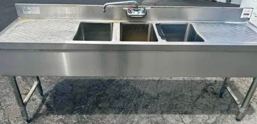 3 Compartment under bar stainless still  Sink with Dual Drainboards 7ft