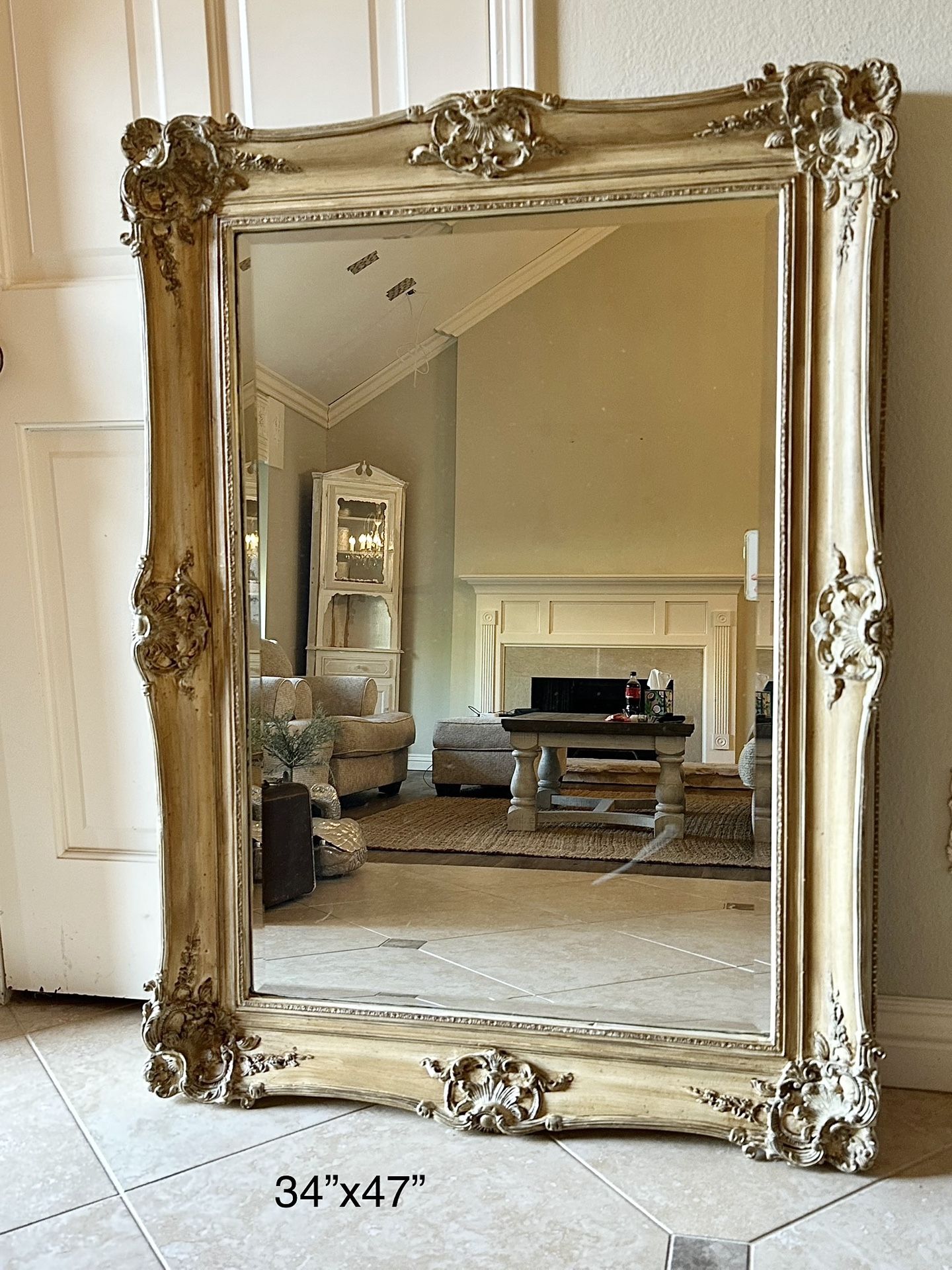 Vintage Elegant Framed Mirror, Tan/Champagne Color