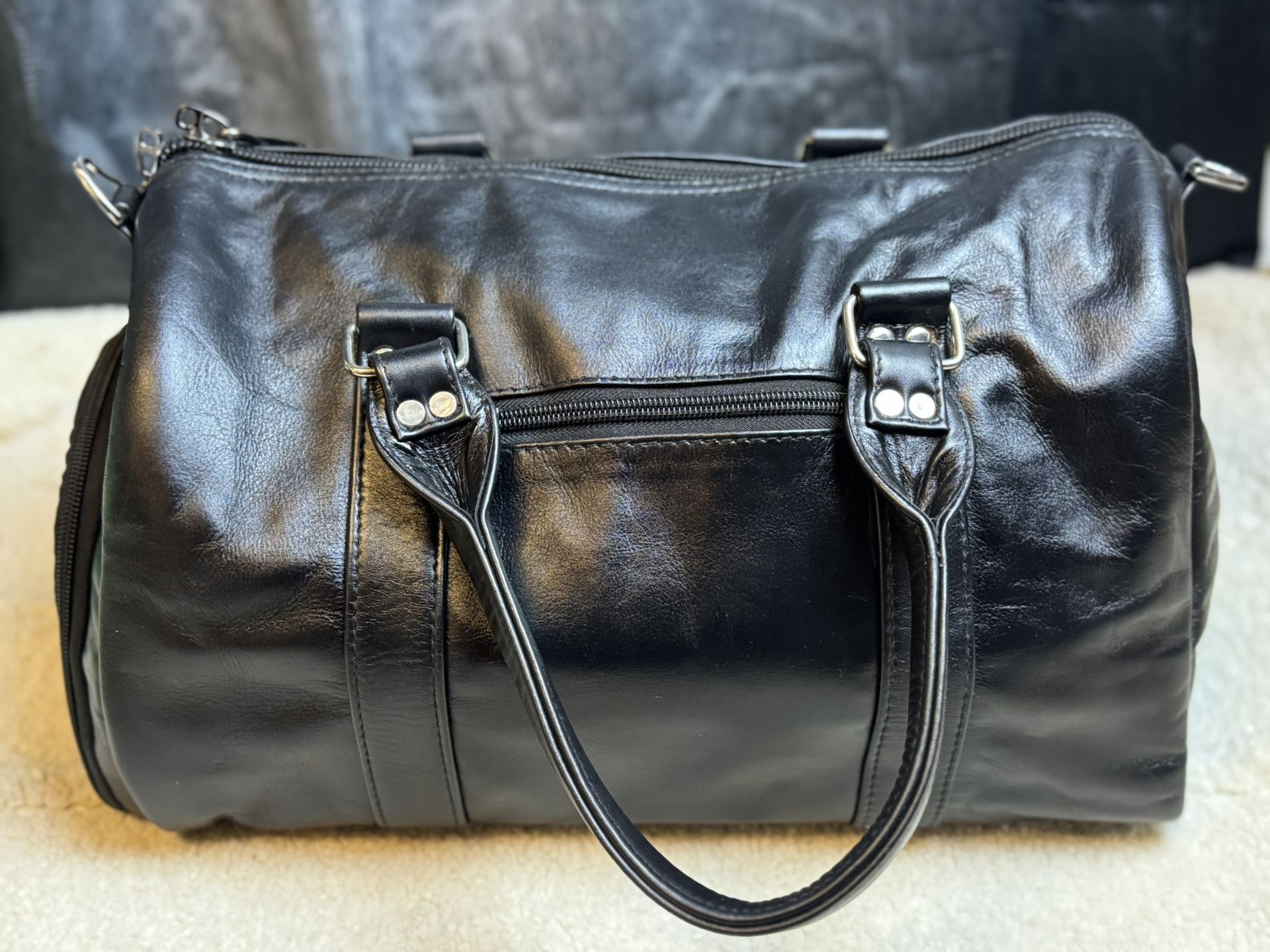 Black Genuine Leather Top Handle Satchel Crossbody Bag with Shoulder Strap