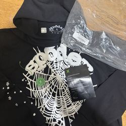 Black And White Sp5der With Tags 100$ Cotton Large 