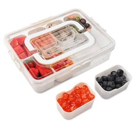 Snackle Box Container with 8 Removable Trays,Divided Serving Tray with Lid & Handle