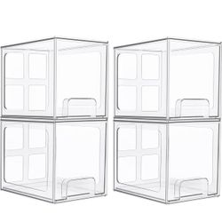 Vtopmart 4 Pack Stackable Storage Drawers, 6.6''Tall Acrylic Bathroom Makeup Organizers,Clear Plastic Drawers For Vanity, Undersink, Kitchen Cabinet,P