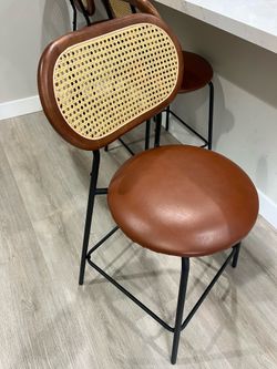 3 Rattan Bar stools (brown/leather)