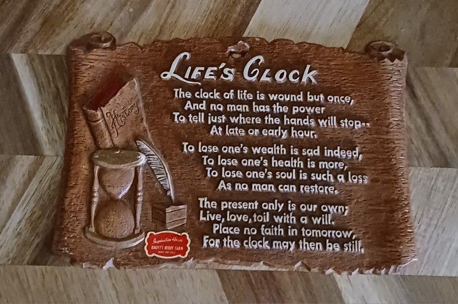Vintage Knotts Berry Farm Life's Clock Plaque Antique