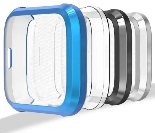 Fitbit Versa *Lite* Screen Protector Case, 4 Pack - Clear,Black,Silver,Blue