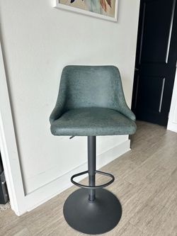 Adjustable Swivel Bar Stools (Set of 2) – Grey/Green Faux Leather