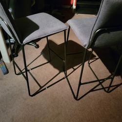 STOOLS with Metal Frames and Grey Cushion Seats 