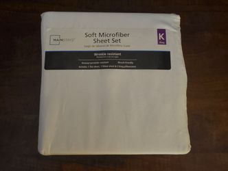 Mainstays Super Soft Brushed Microfiber Bed Sheet Set, Arctic White, King, 4 Piece - New
