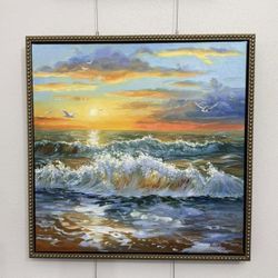 Framed Oil Painting “Where the horizon sleeps ” By Nuri Alieva , ocean Artwork