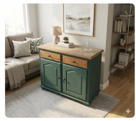 Boho Sage Green Wood Accent Cabinets -Arched Glass Doors