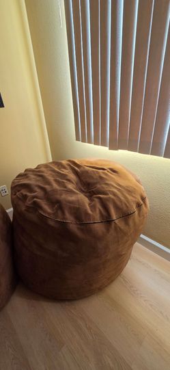 Two Large Brown Suede Bean Bag Chair