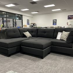 Black Sofa Sectional Set W/ Ottoman/ $10 EZ Down Payment Options