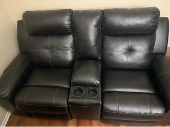 2 seater black leather couch