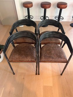 Modern Industrial Leather Dining Arm Chairs – RH Style ($150 Each)