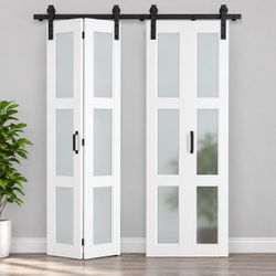 80 in x 84 in White Bi-Fold Barn Door