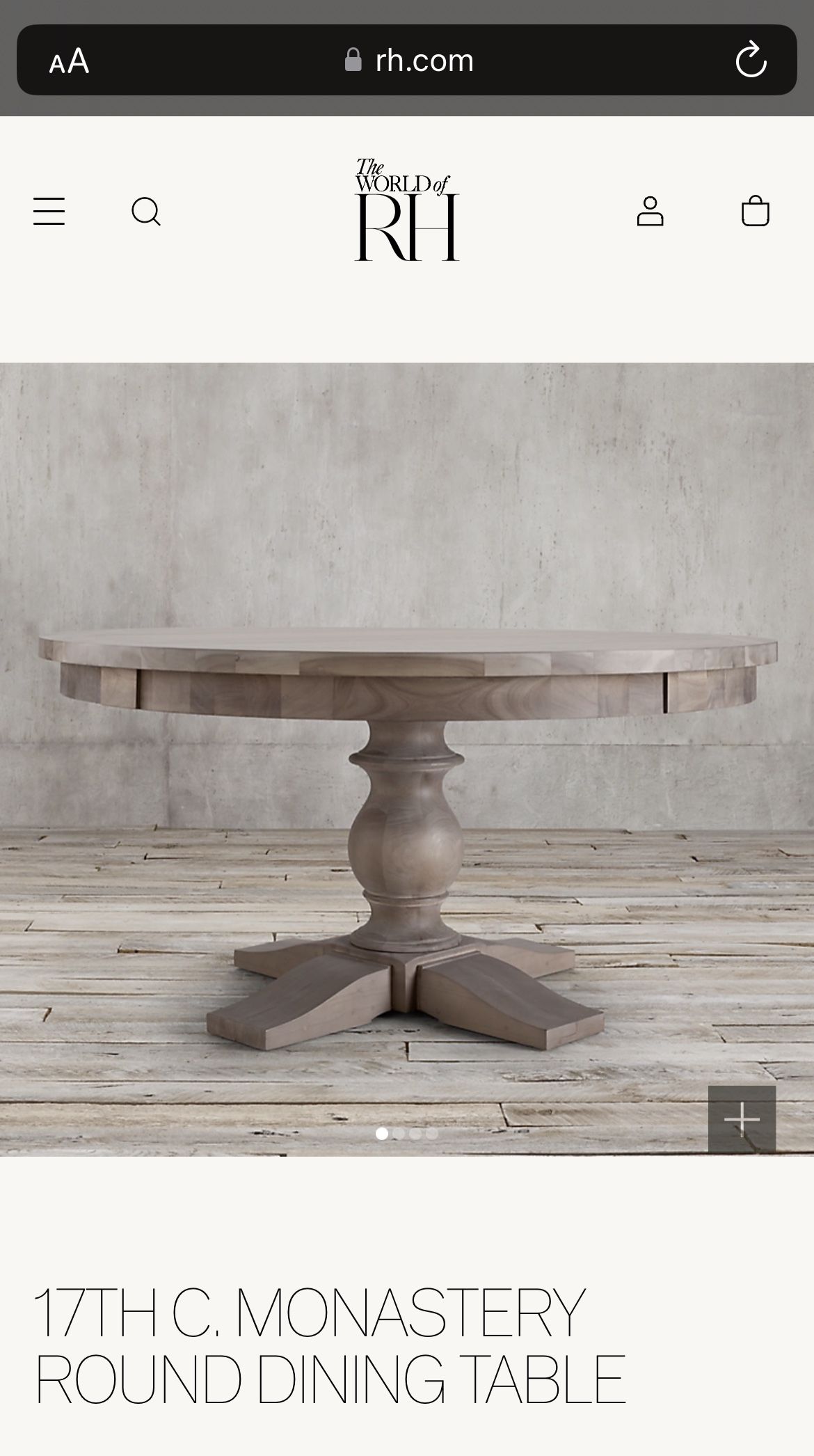 Restoration Hardware 72” Round 17th Century Monastery Dining Table