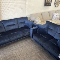 Ashley Living Room Set, Sofa and Loveseat in Navy