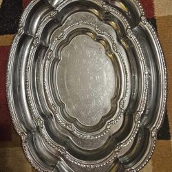 3 PIECE SILVER PLATED DECORATIVE NESTING SERVING PLATTER SET